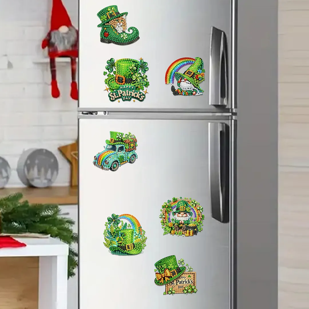 12Pcs St Patricks Day DIY Diamond Art Fridge Magnet Refrigerator Sticker Diamond Art Stickers Refrigerator Painting Kits for Beginners Adults DIY Craft Gifts Home Decors