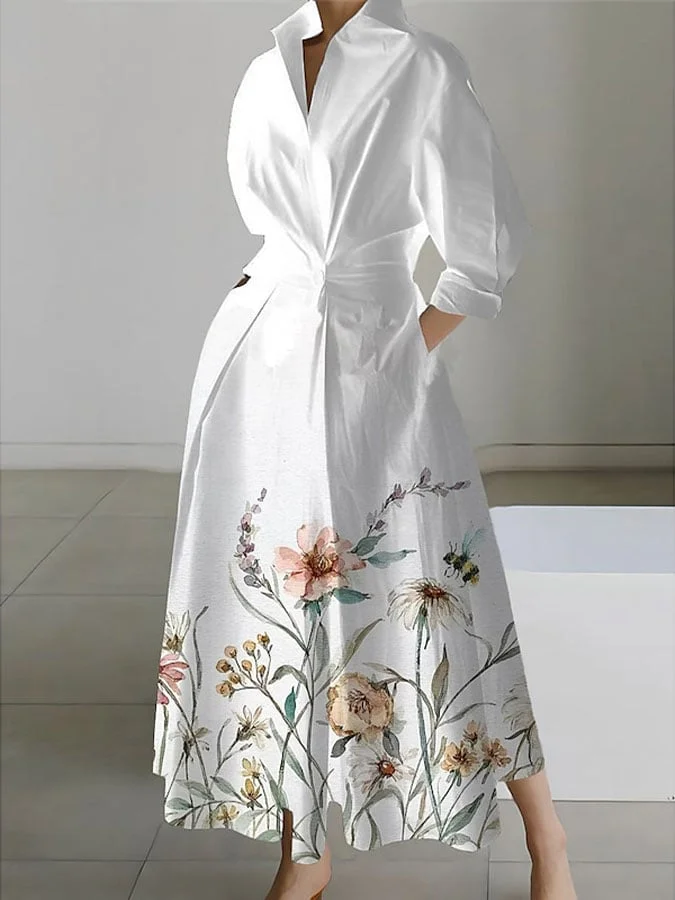 Women's floral print casual shirt dress