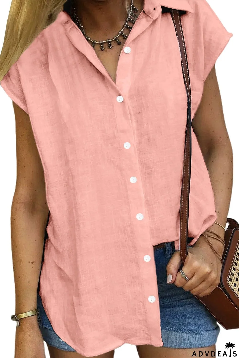 Turn-down Collar Button Front Tank