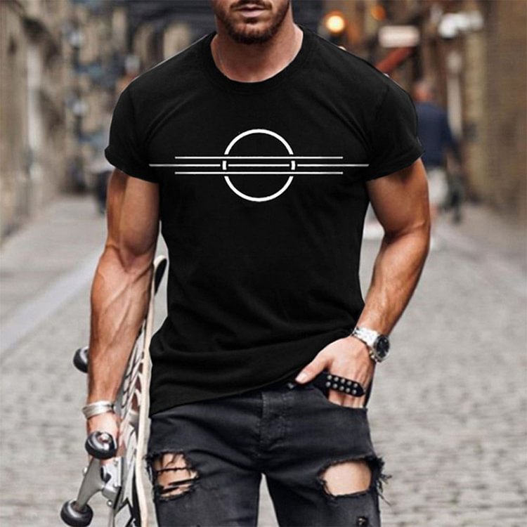 Print Geometric Round Neck Short Sleeve Men's T-shirt