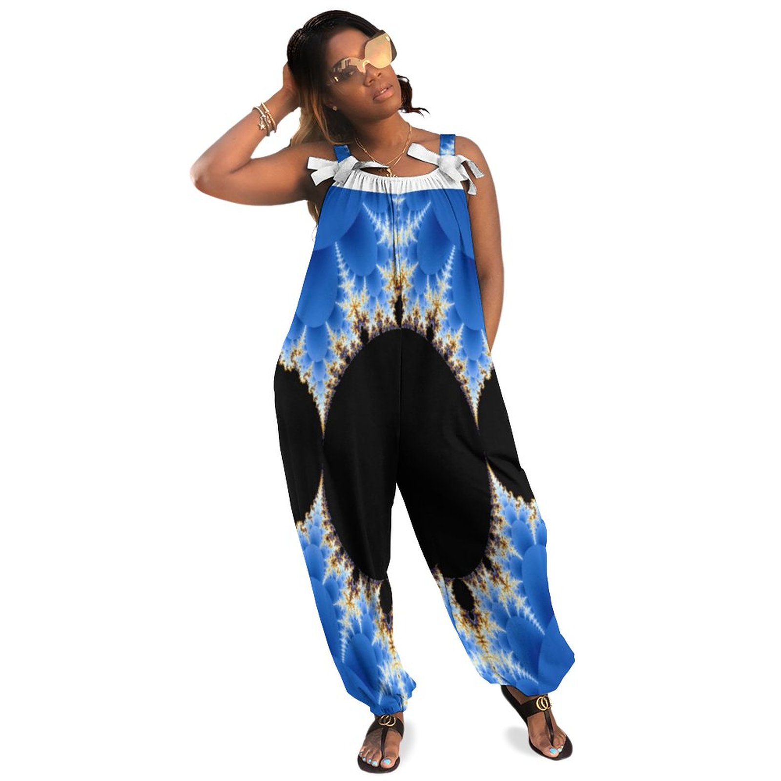Fractal Sparks Plus Size Sleeveless Jumpsuit Summer Harem Pants Women Wide Leg Culotte Romper Casual Natural Waist Polyester Spandex