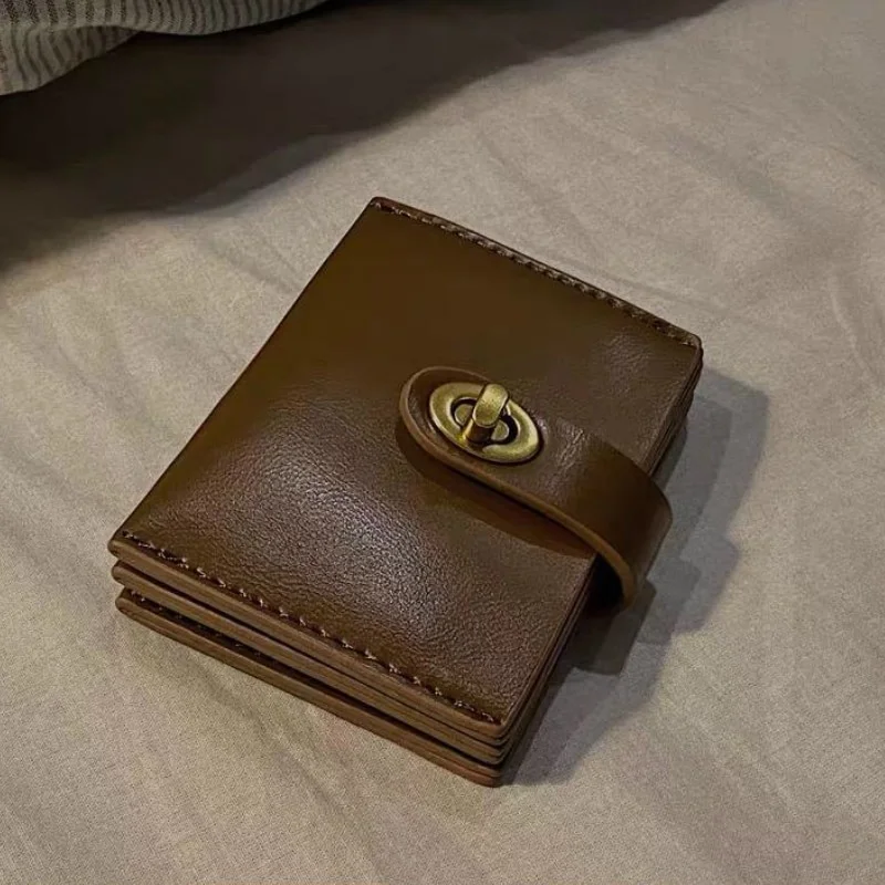 Pongl Card Holder Solid PU Retro Simple Mini Purse Vintage Money Bag Females Multifunction Fashion High Quality Wallet Ulzzang