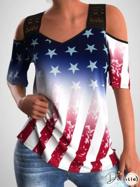 Off The Shoulder Print Gradient T-shirt for Women
