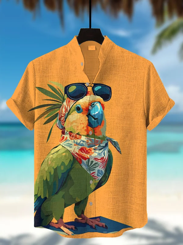 Men's Fashionable Parrot Print Short Sleeve Shirt