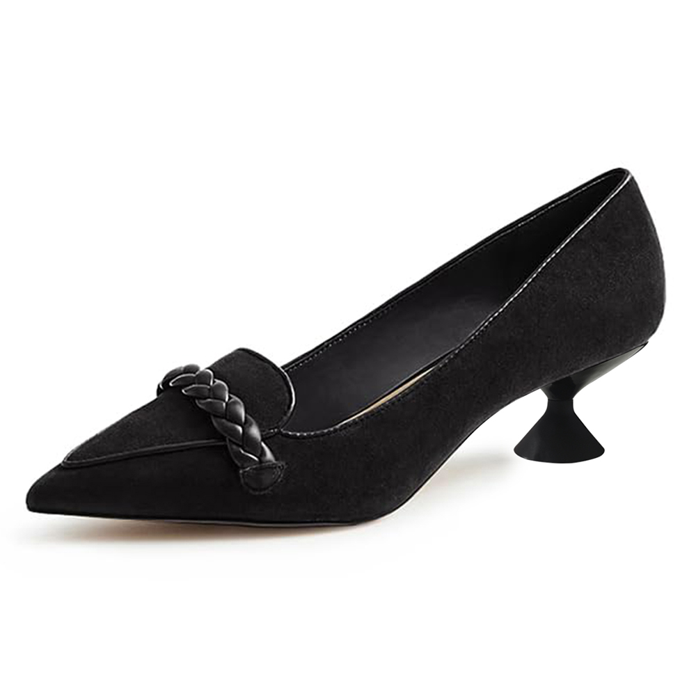 Black Vegan Suede Closed Toe Flared Heel Formal Pumps Nicepairs