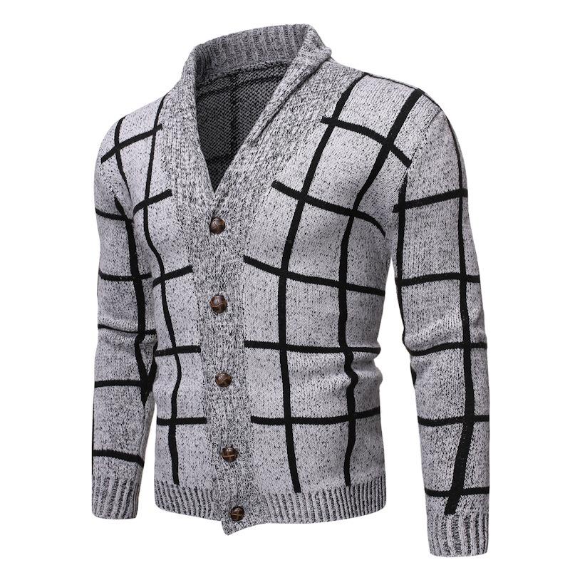 Men's Casual Plaid V-Neck Cardigan