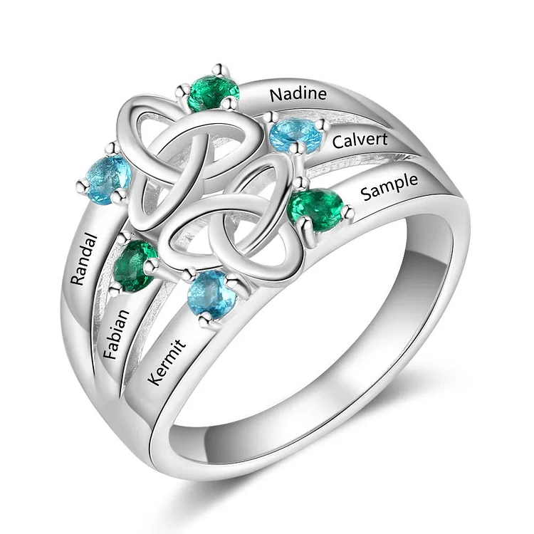 Celtic Ring Mother Ring 6 Stones Engraved 6 Names Personalized Birthstone Family Ring For Mom