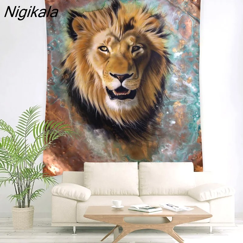 Nigikala Wall Hanging Lion Family Tapestry Art Deco Blanket Curtain Hanging At Home Bedroom Living Room Decoration