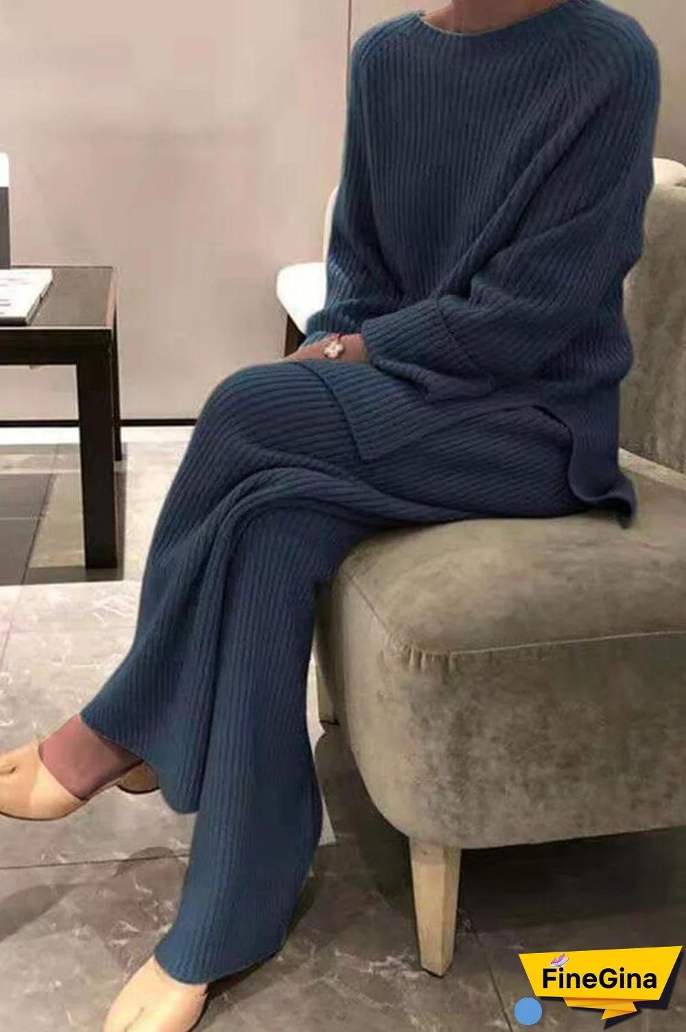 Casual Solid Color Knitting Two Piece