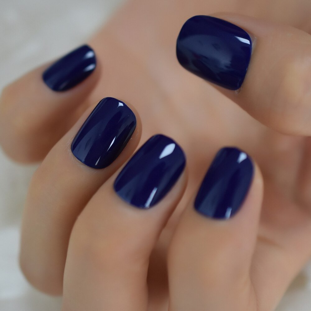 Supplies For Professionals UV Nails Gels Full Cover Nails Oval Press On Nails Short Acylic Blue Color Design Wholesale Glossy