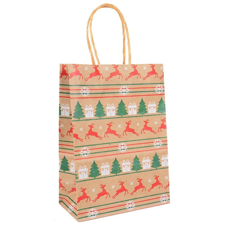 5pcs Kraft Paper Gift Bags Snowflakes Merry Christmas Candy Cookie Packaging Bag Boxes 2022 New Year Party Natal Kids Favors