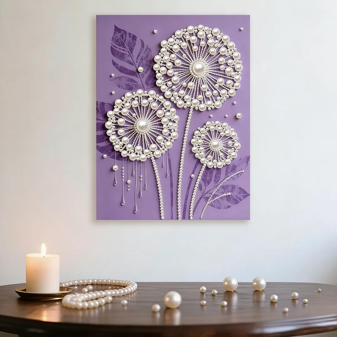 DIY Dandelion Pearl Painting Kit for Adults Beginners Gift Idea Home Wall Decor Pearl Gem Paintings Picture Arts Craft 30x40cm with Frame