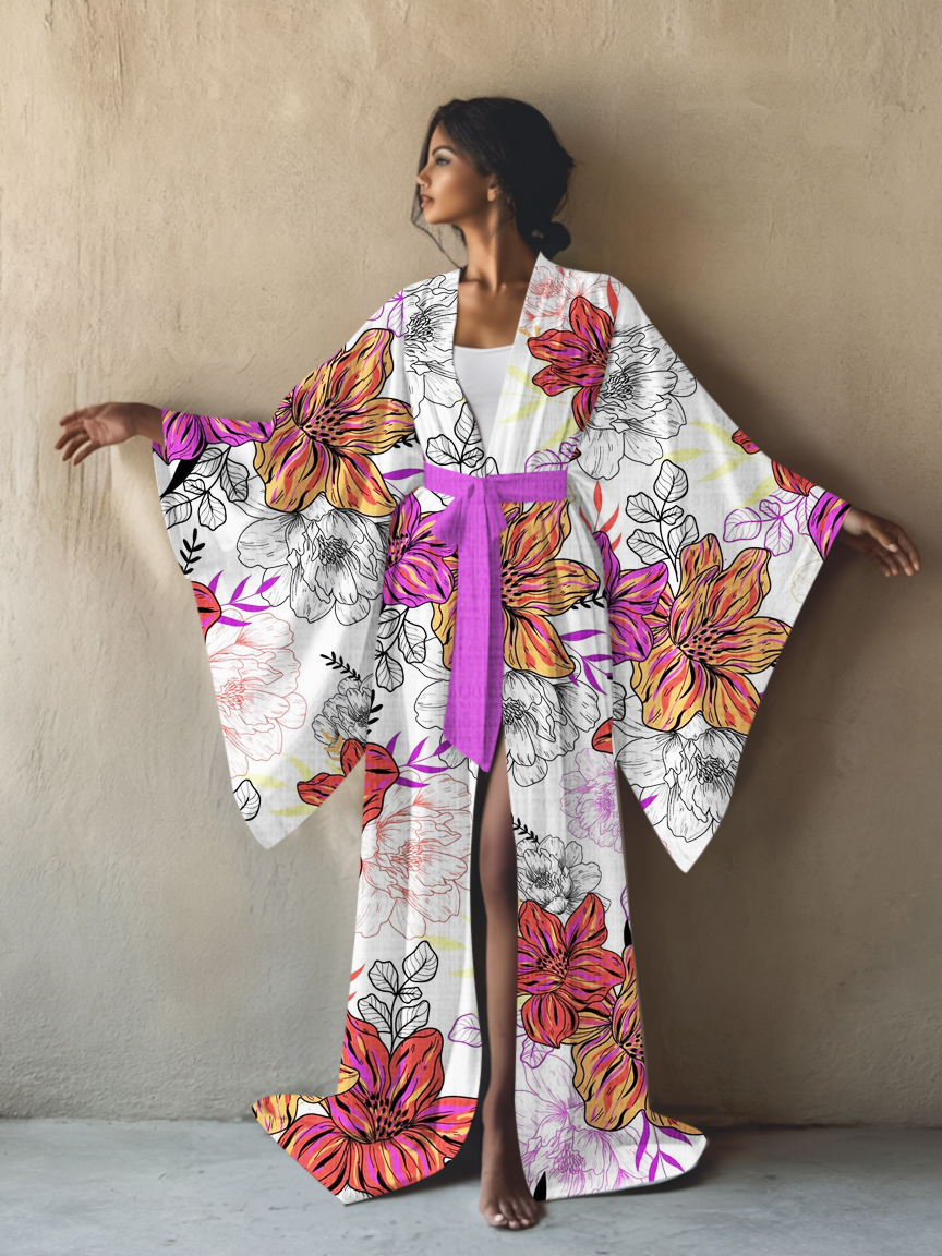 Abstract  Art Print Kimono Long Gown Robe With Belt