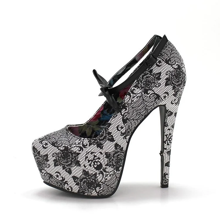 Spider Man Floral Bow Ankle Strap Heels Platform Pumps for Halloween |FSJ Shoes