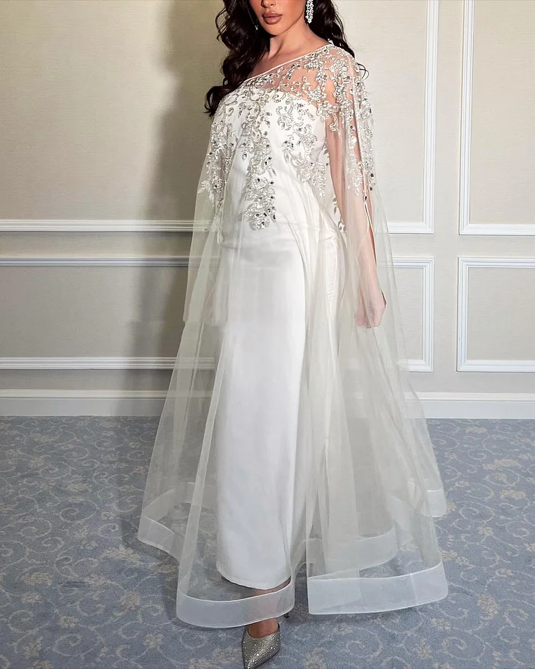 Women's Off-the-shoulder Mesh Embroidered Sequin Dress