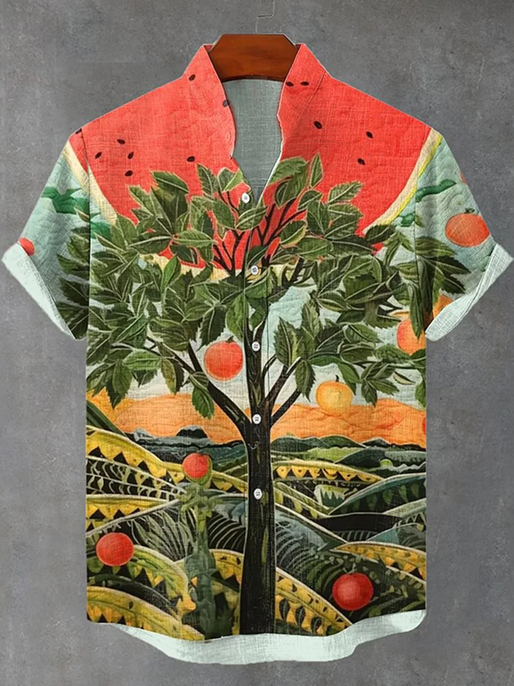 Men's Freedom Watermelon Tree of Life Peace Art Casual Short Sleeve Shirts