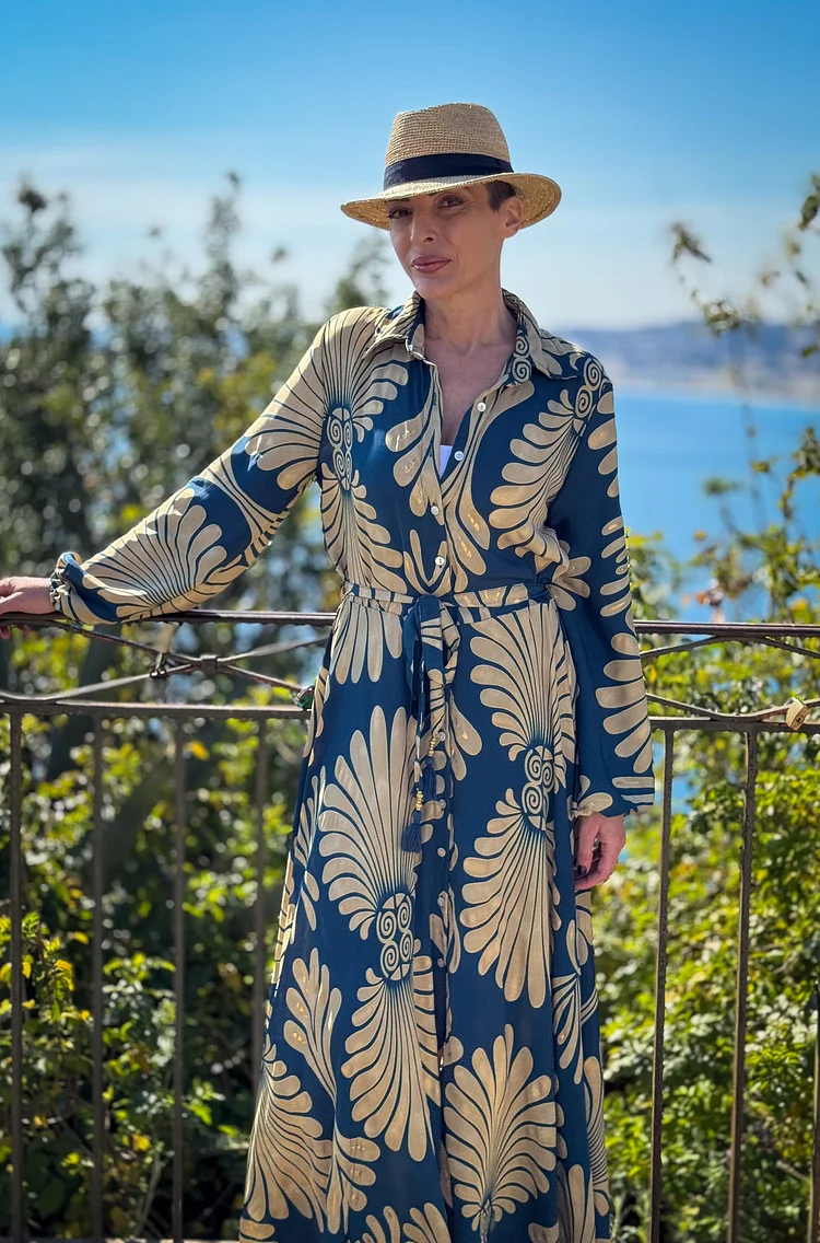 Vintage Long Silk Dress With Belt Flowy Shirt Dress Boho Summer Style