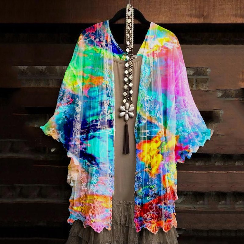 Women's casual loose light tie-dyed cardigan