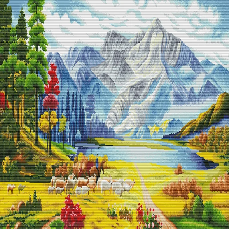 11CT Full Stamped Cross Stitch - Shepherd(Canvas|195*82CM)