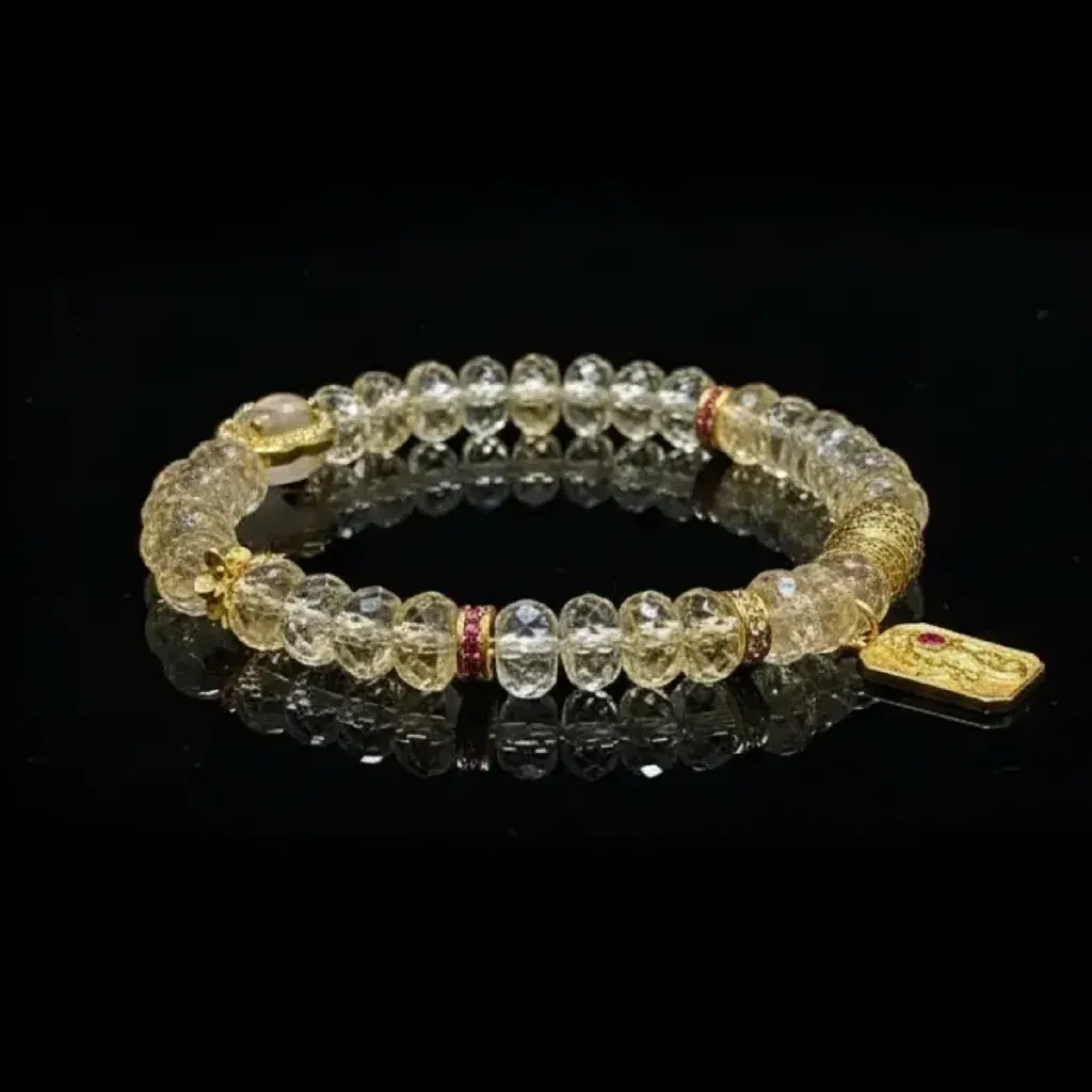 JiStones Sun-Kissed Brazilian Citrine Bracelet with Jade Gourd & Golden Elephant Charm