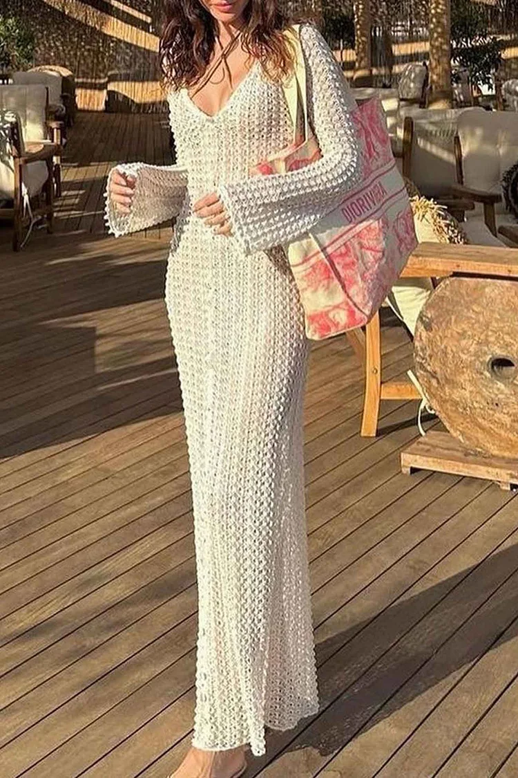 Long Sleeve Crochet Cutout Cover-up Dress