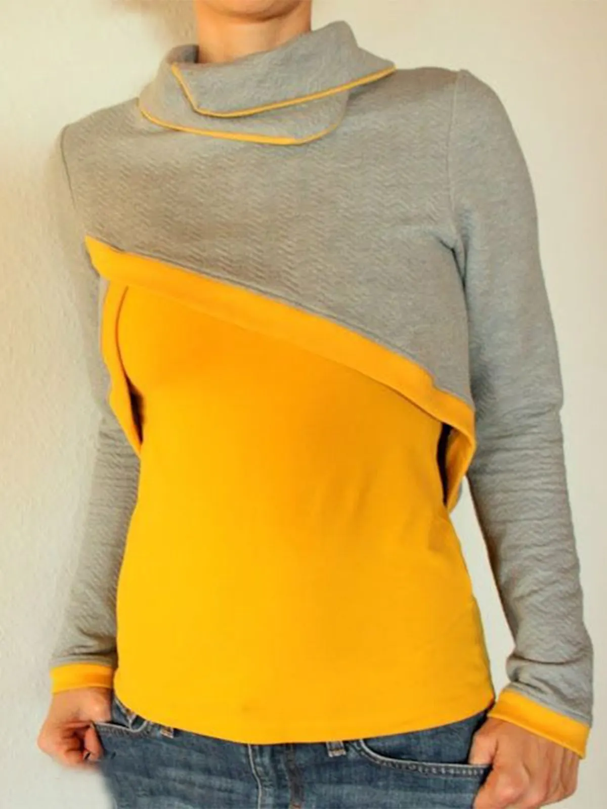 Vintage Color-block Plus Size Plain Long Sleeve Statement Casual Sweatshirts
