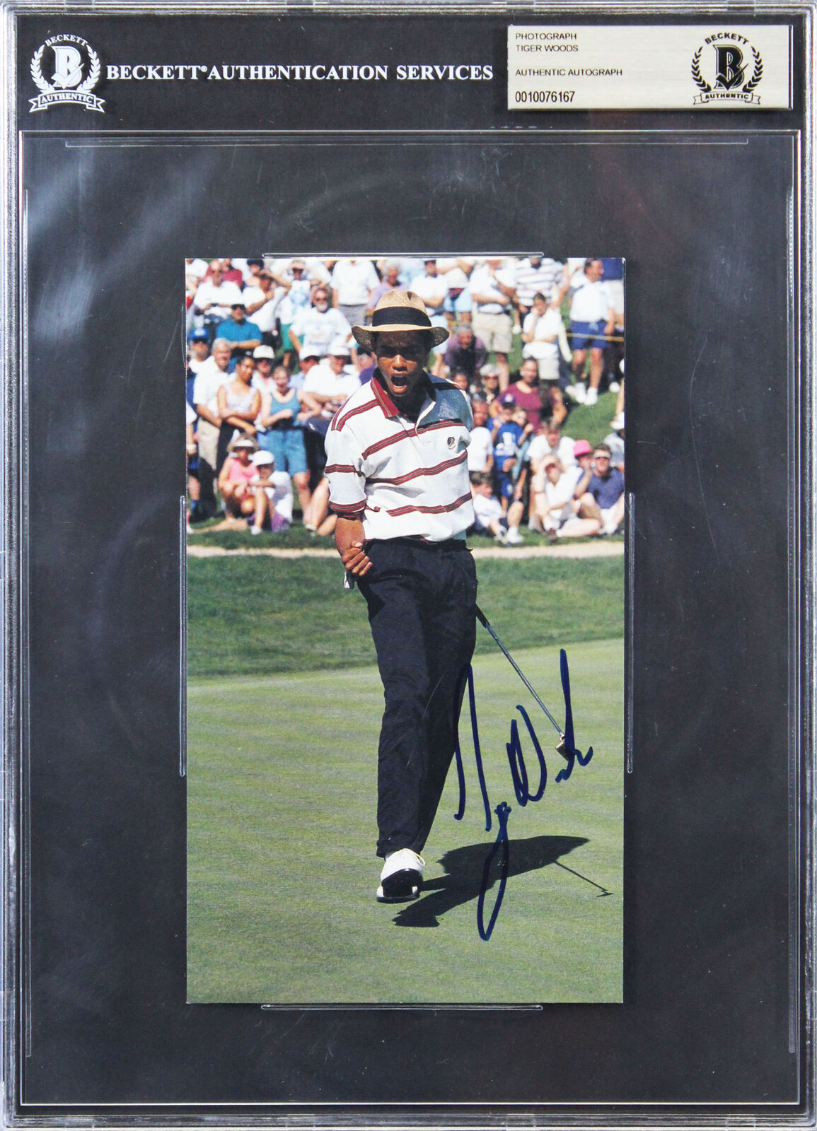 Tiger Woods Authentic Signed 4.65x8 Photo Poster painting Auto Graded 10! Autographed BAS Slab