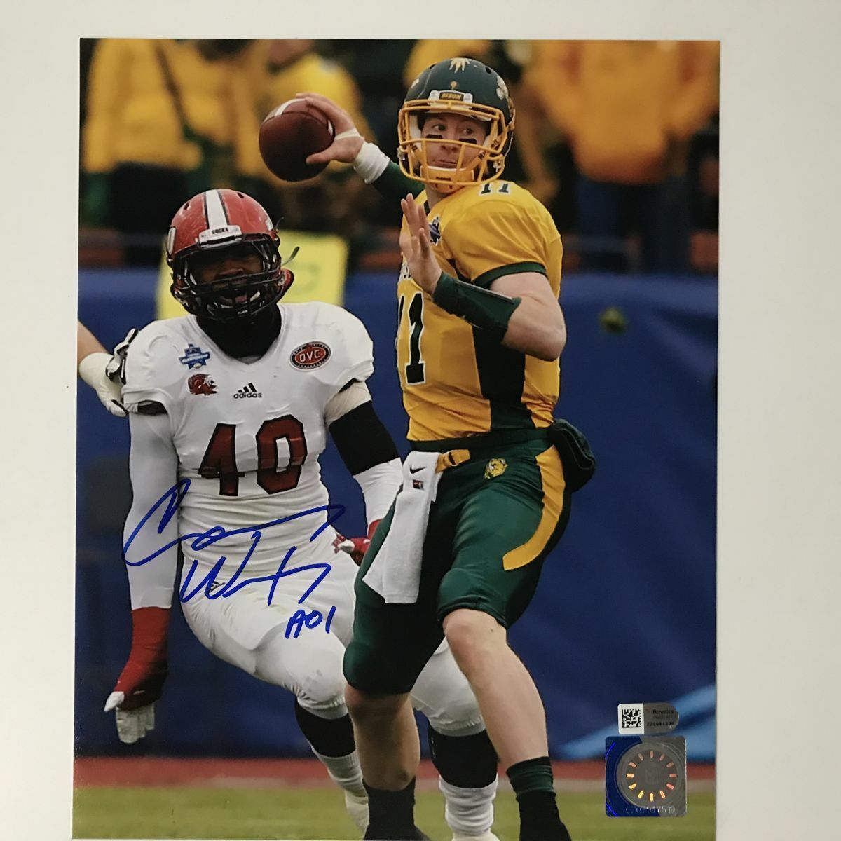 Autographed/Signed CARSON WENTZ North Dakota State Bison 8x10 Photo Poster painting Fanatics COA