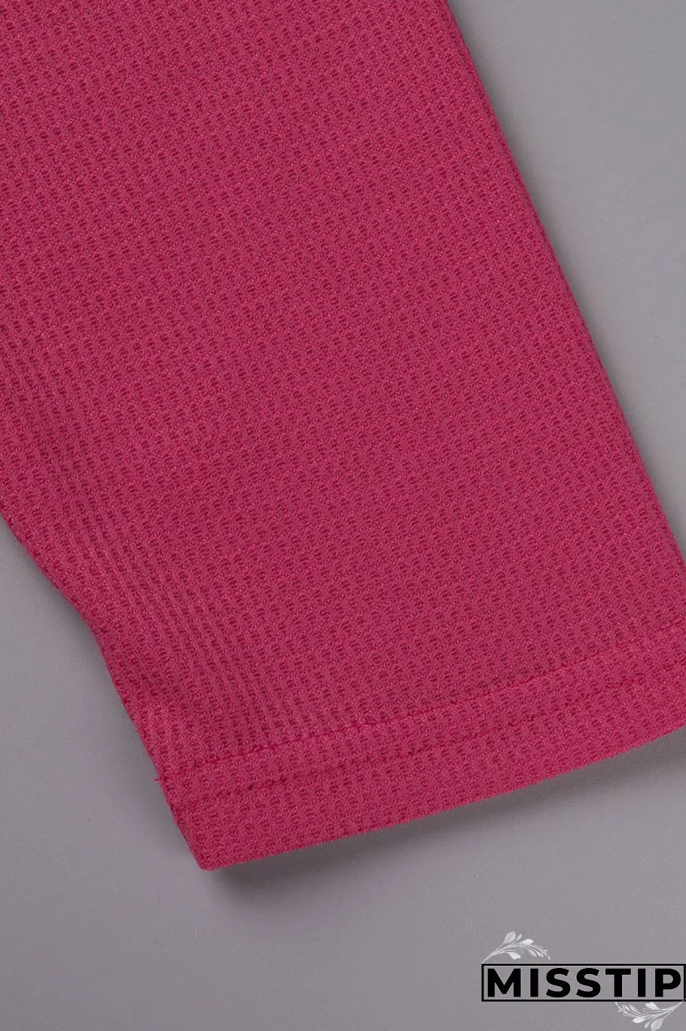 Rose Red Casual Solid Patchwork Slit V Neck Plus Size Two Pieces