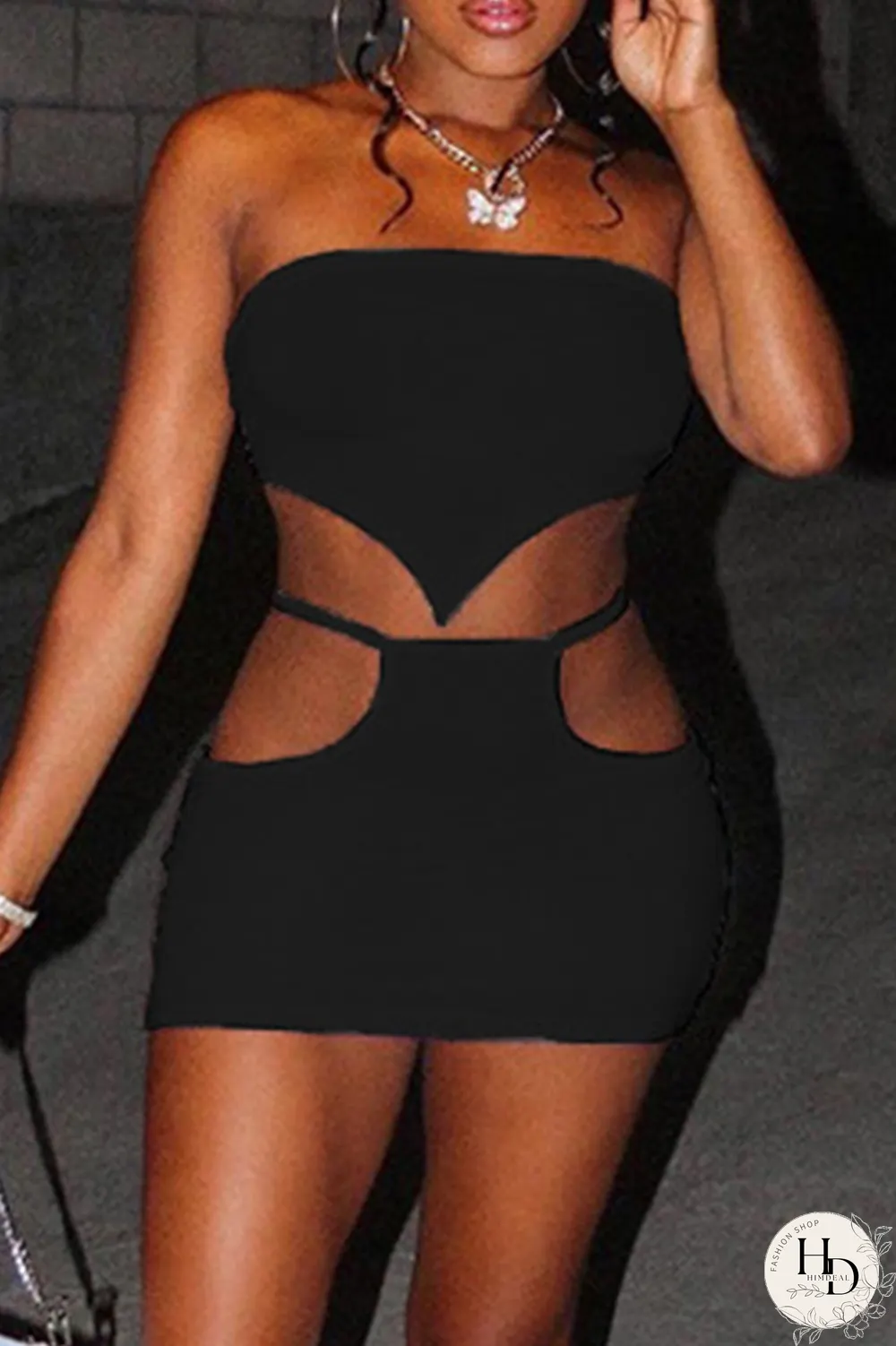 Black Sexy Solid Split Joint Off the Shoulder Sleeveless Two Pieces