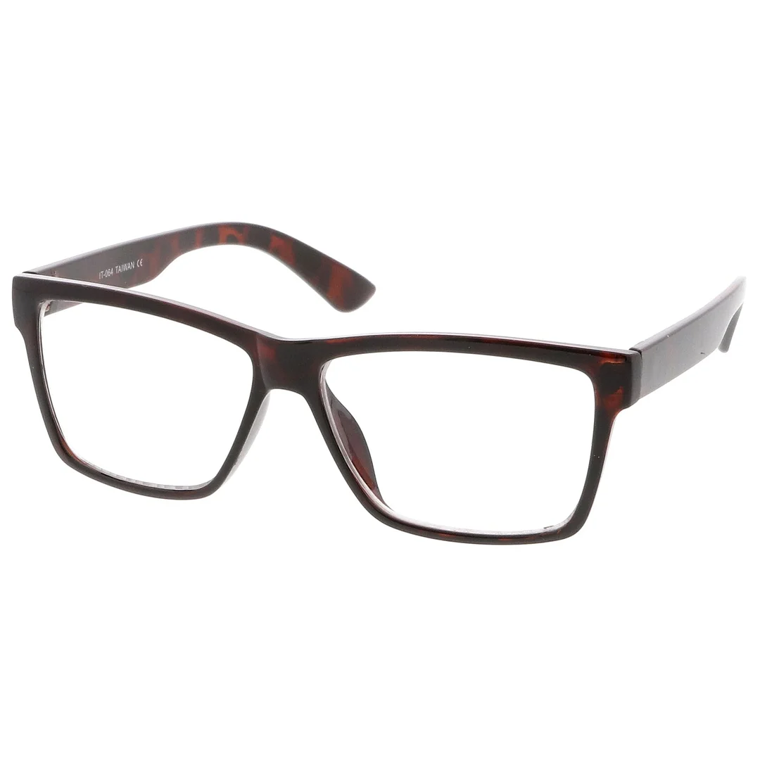 Classic Horn Rimmed Wide Arms Clear Lens Rectangle Eyeglasses 57mm
