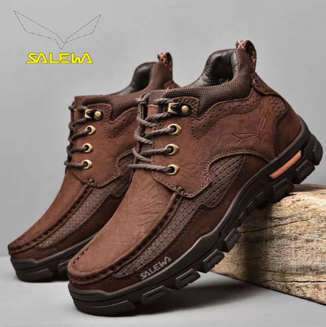 Męskie buty trekkingowe z podeszwą ze skóry bydlęcej, wodoodporne, antypoślizgowe, wysokie buty trekkingowe