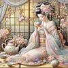 (Stamped/Counted) Kimono Woman Drinking Tea-11CT Cross Stitch 50*50cm/19.69*19.69in
