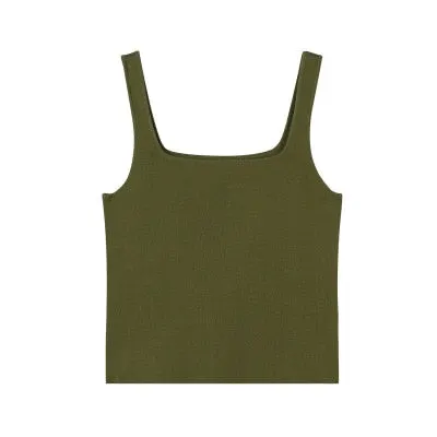 high quality chic basic U-NECK Summer white knit Women tank top sexy sleeveless t-shirt  vintage top casual crop top t shirt