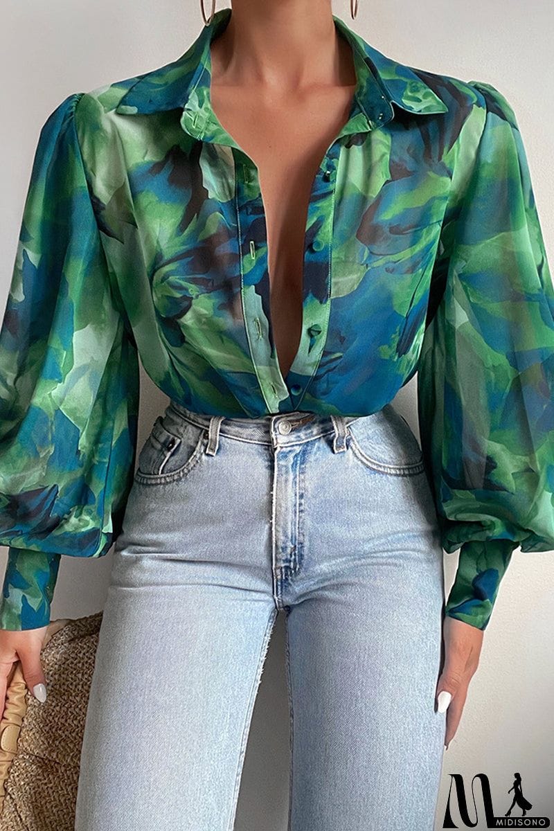 MidiSono - Elegant Floral Patchwork Turndown Collar Tops