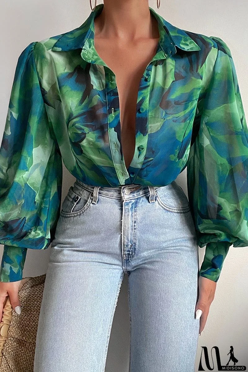 MidiSono - Elegant Floral Patchwork Turndown Collar Tops