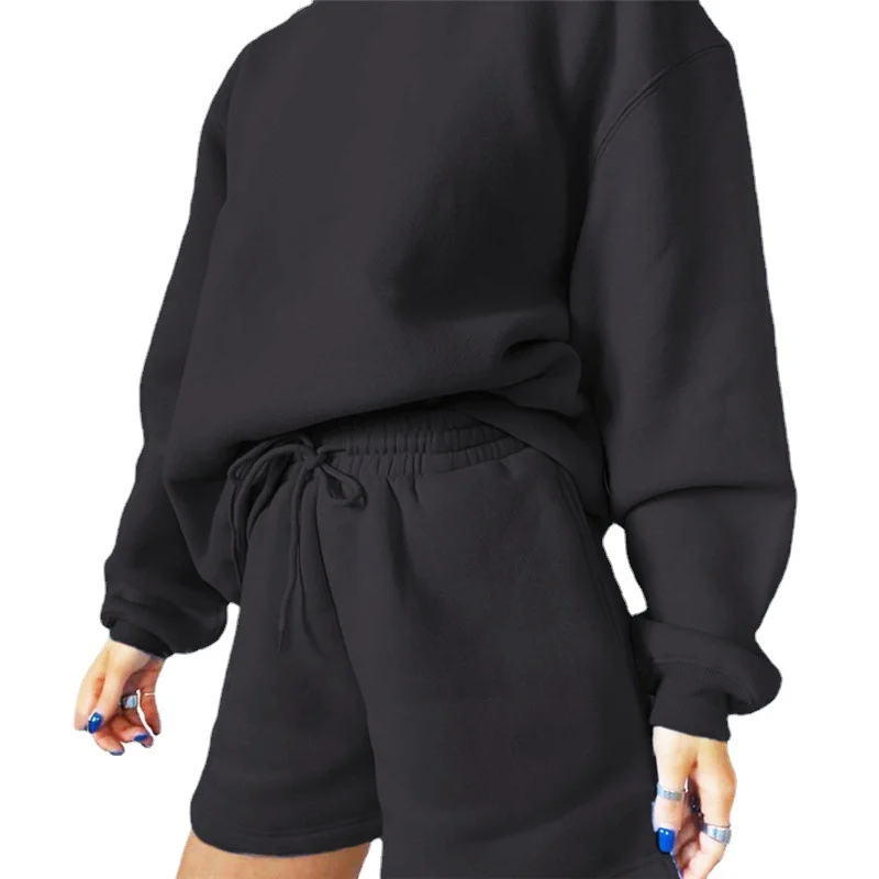 Thickened loose Sweatershirt + loose shorts two-piece set