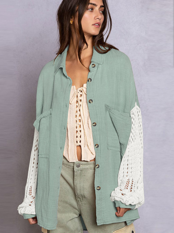 French Style Lace Patchwork Casual Coat