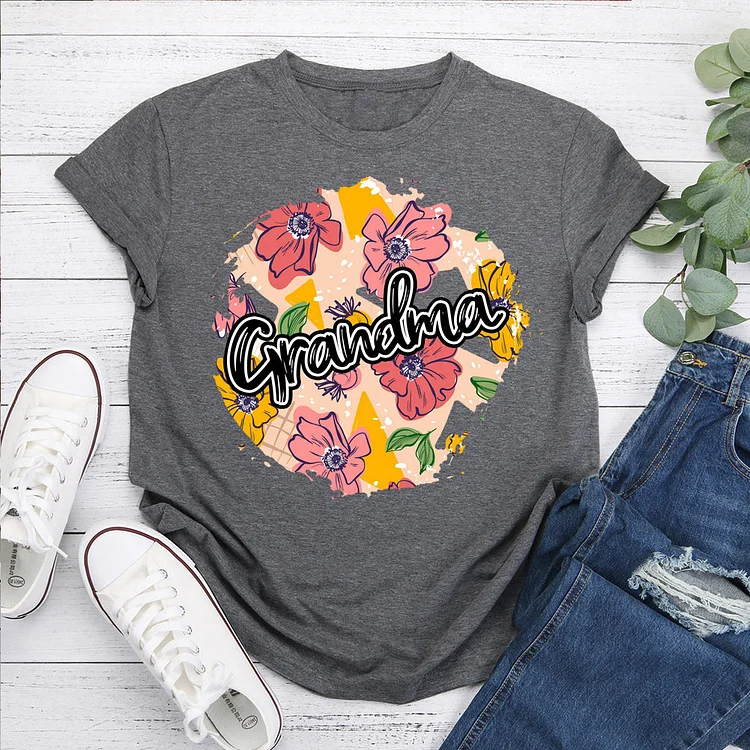 ANB - Grandma Flower Pattern T-Shirt-07965