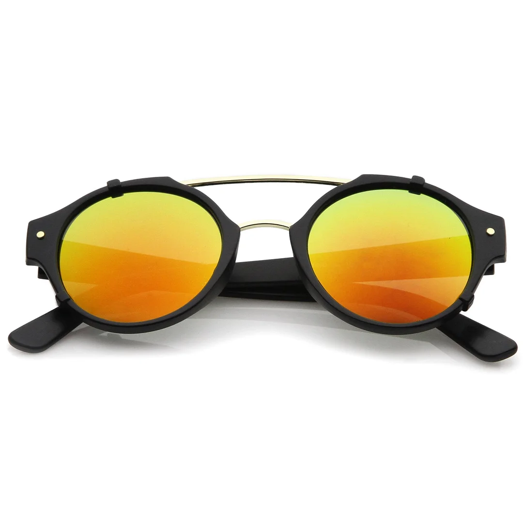 Modern Matte Finish Double Crossbar Mirrored Lens P3 Round glasses 49mm