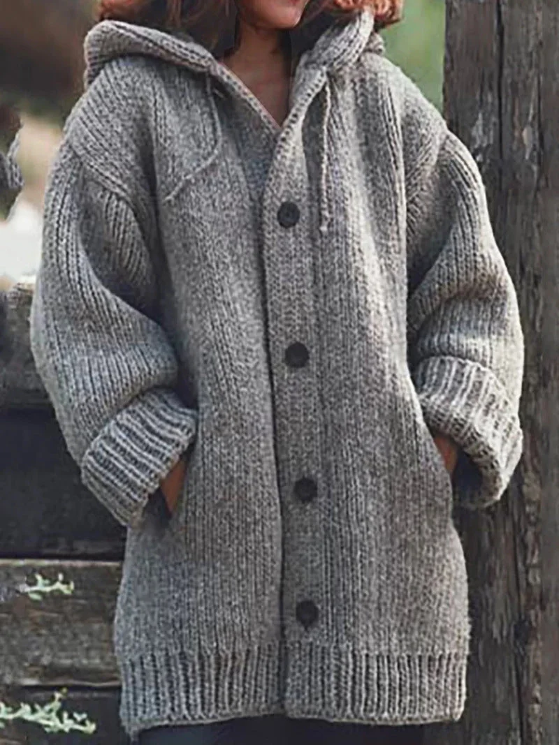 Brownm Women's Temperament Commute Mid-length Sweater Hooded Jacket