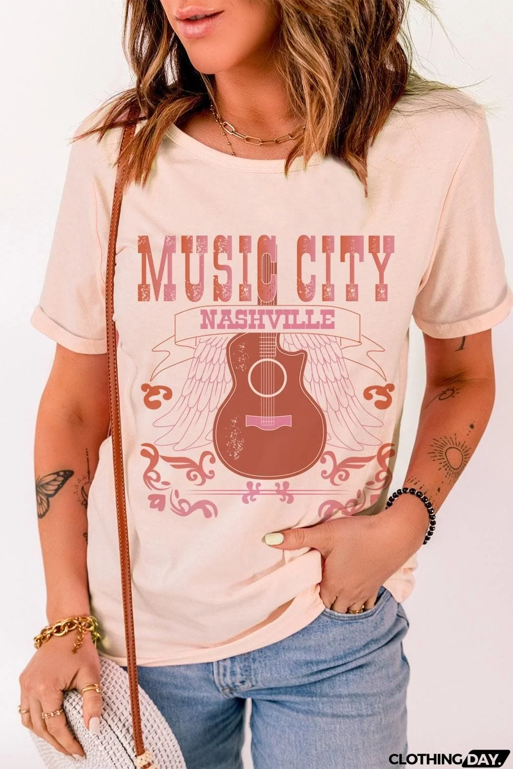 MUSIC CITY Cuffed Short Sleeve Tee