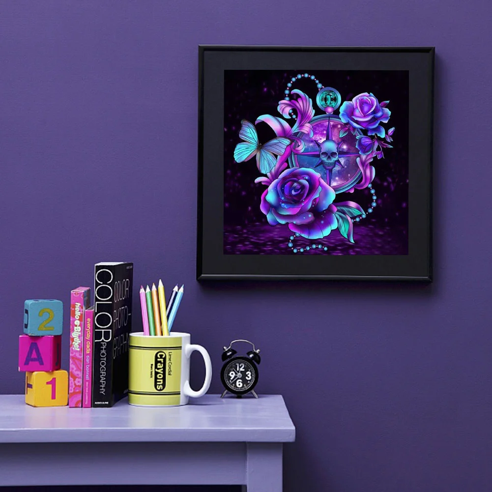 5D DIY Diamond Painting Kits Full Square Drill Skull Purple Rose Mosaic Picture
