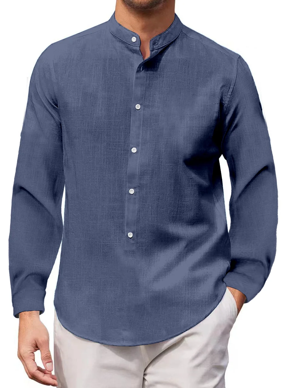 Men's Cotton Linen Casual Vacation Long Sleeve Shirt