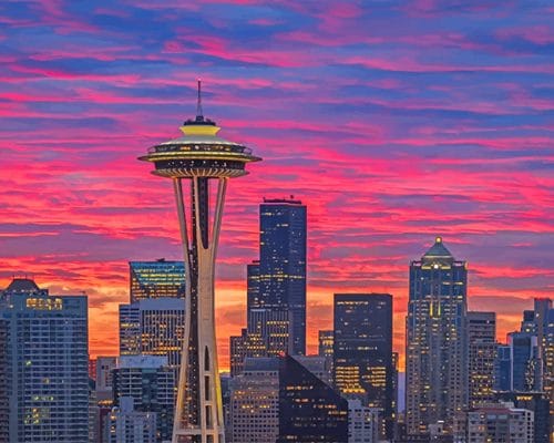 

Seattle Space Needle Sunset – Paint By Numbers - 40*50CM, 501 Original