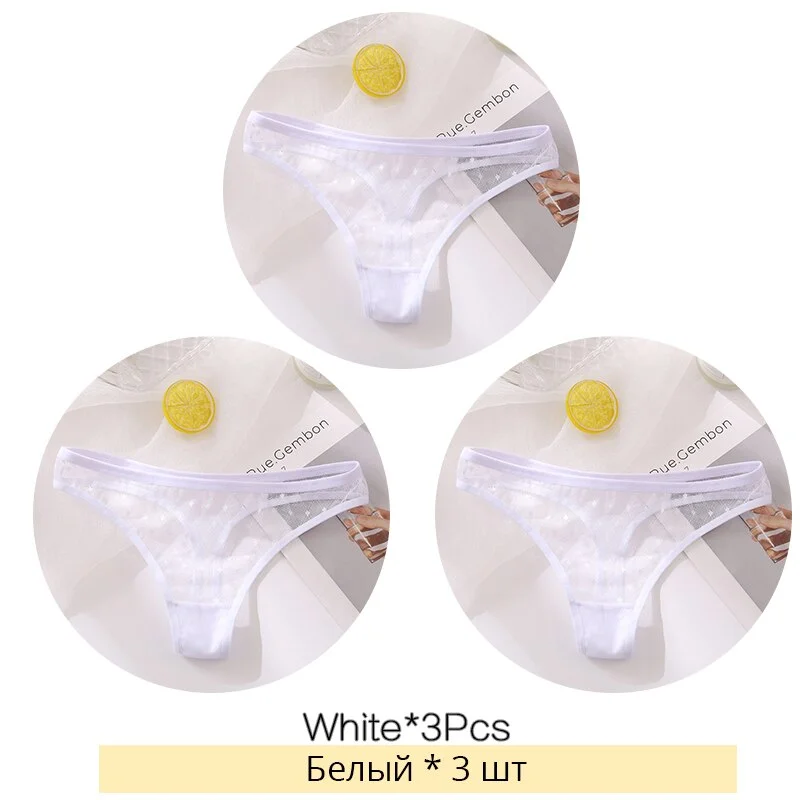 Billionm Lace Thongs Women 3Pcs/Set Transparent G-string Panties Dots Lace T-back Underwear Fashion Female Underpants M-XL