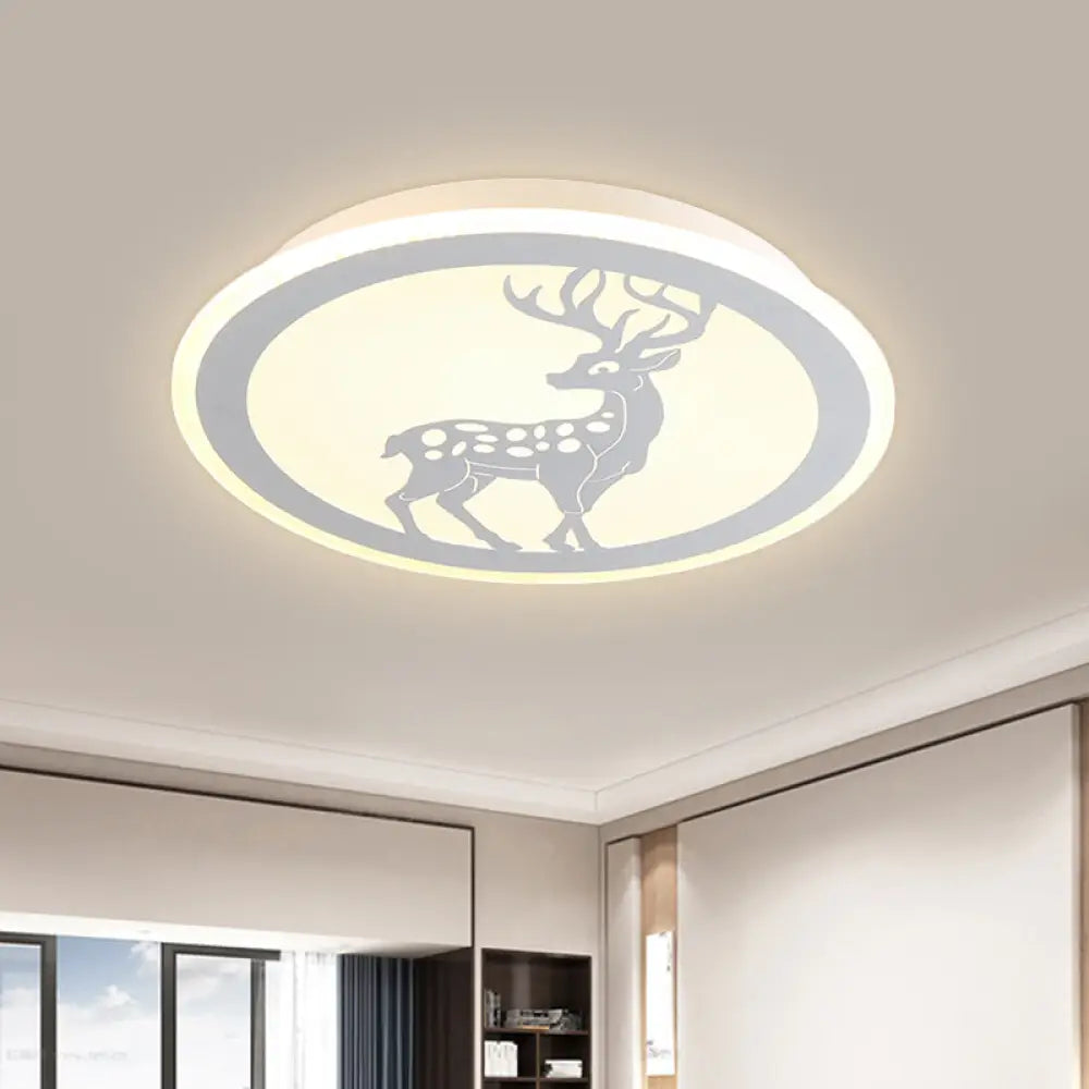 Metallic Led Bedroom Flush Mount Lamp With Moon Star And Heart Designs For Kids&rsquo; Rooms White / Deer