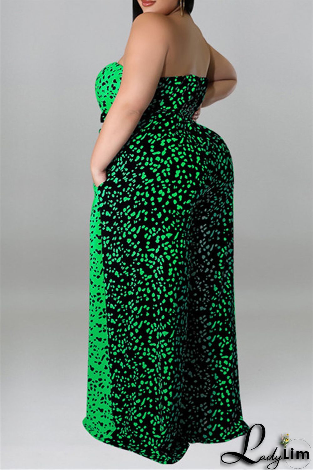 Purple Fashion Casual Print Split Joint Backless With Belt Strapless Plus Size Jumpsuits