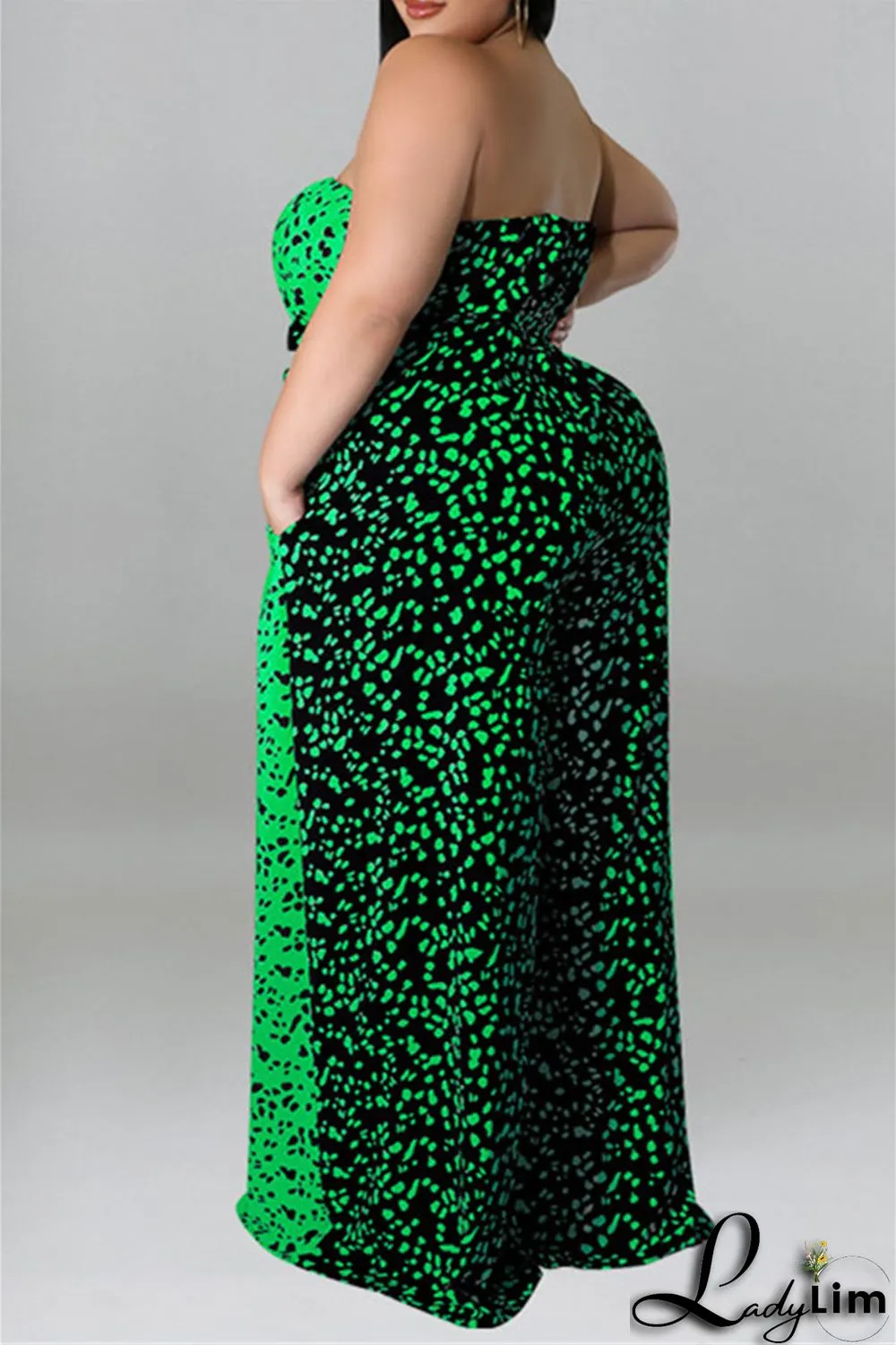 Purple Fashion Casual Print Split Joint Backless With Belt Strapless Plus Size Jumpsuits
