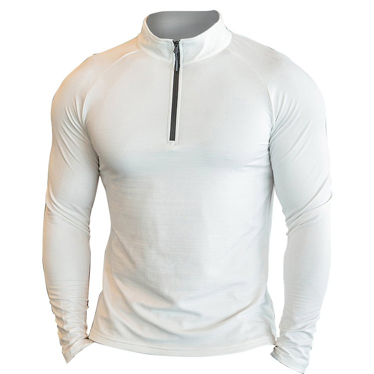 Men's Stand Collar Zip Long Sleeve Sports T-Shirt